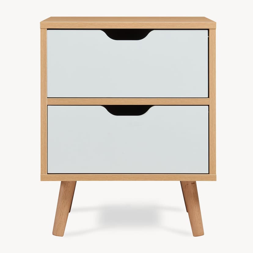 [en.casa] Bedside table Bordkak nightstand with 2 drawers side table 50 x 40 x 30 cm chest of drawers wooden legs oak look/white - 8