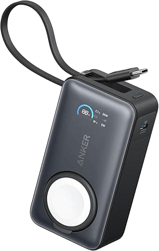 Anker Batterie Externe Magnétique 10000 mAh PD 35W avec câble USB-C intégré, Power Bank Charge Rapide, pour Apple Watch, iPhone 17 Pro Max/17/15/14/13, Samsung, iPad, AirPods et Autres (Noir)