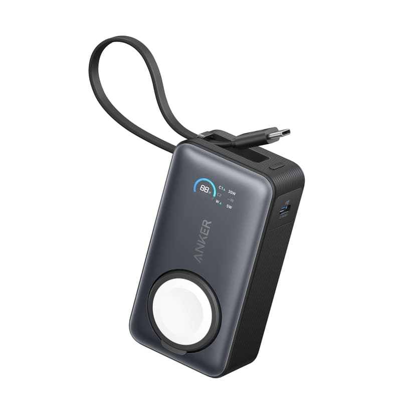 Anker Batterie Externe Magnétique 10000 mAh PD 35W avec câble USB-C intégré, Power Bank Charge Rapide, pour Apple Watch, iPhone 17 Pro Max/17/15/14/13, Samsung, iPad, AirPods et Autres (Noir) - 1