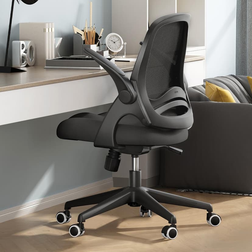 Hbada Office Chair Desk Chair Flip-up Armrest Ergonomic Task Chair Compact 120° Locking 360° Rotation Seat Surface Lift Reinforced Nylon Resin Base, White - 8