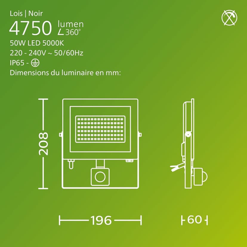 PHILIPS Lois Outdoor Floodlight with Sensor, 50 W, 5000 K, Black - 3