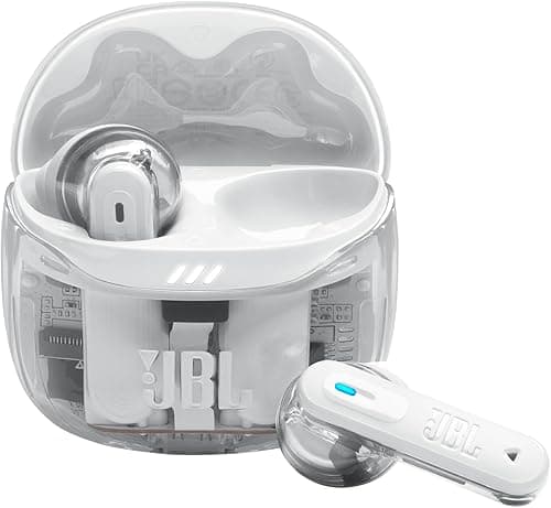 JBL Tune Flex Ghost 2, Wireless Noise Cancelling Bluetooth Earbuds with 48h Playtime, IP54 Water and Dust Resistant, Multi-Point Connection, Ergonomic Design, Open-Back Stick Design, White Ghost