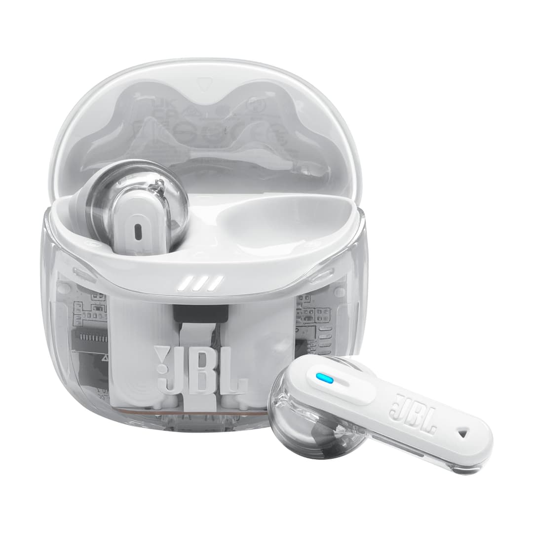 JBL Tune Flex Ghost 2, Wireless Noise Cancelling Bluetooth Earbuds with 48h Playtime, IP54 Water and Dust Resistant, Multi-Point Connection, Ergonomic Design, Open-Back Stick Design, White Ghost