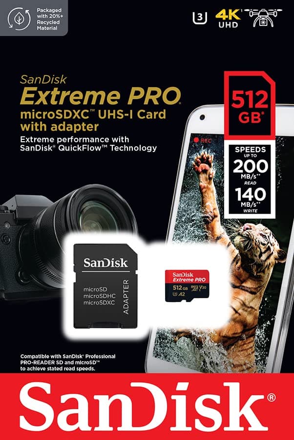 SanDisk 512GB Extreme PRO microSDXC card + RescuePro Deluxe, up to 200 MB/s, with A2 App Performance, for smartphones, action cameras or drones UHS-I Class 10 U3 V30, Black - 4