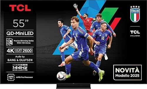 TCL 55C7K QD-Mini Téléviseur LED 55" 4K HDR Premium Dolby Vision IQ & Atmos, Bang & Olufsen Sound, Smart TV avec Google TV, 144 Hz, HDMI 2.1, AMD FreeSync Premium Pro, AirPlay 2, Google Assistant