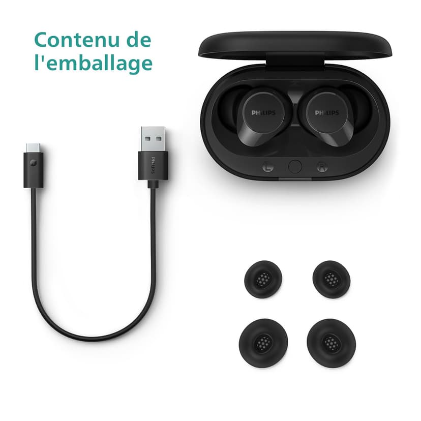 Philips TAT1209BK True Wireless in Ear Bluetooth Headphones - Small Buds. Great Value Natural Sound. Dynamic Bass, Pocket-Sized Charging Case, Clear Calls - Black - 3