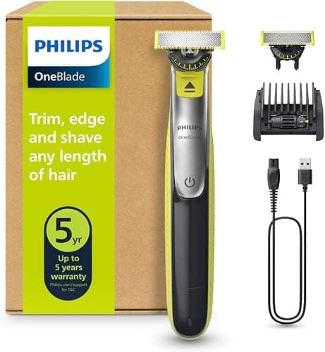 Philips OneBlade 360 Face, Authentic Hybrid Electric Beard Trimmer & Shaver with 360 Blade Innovation. Incl. 1x 360 Blade, 1 x Extra 360 Blade (8 Month Supply), 5-in-1 Adjustable Comb, Model QP2734/30