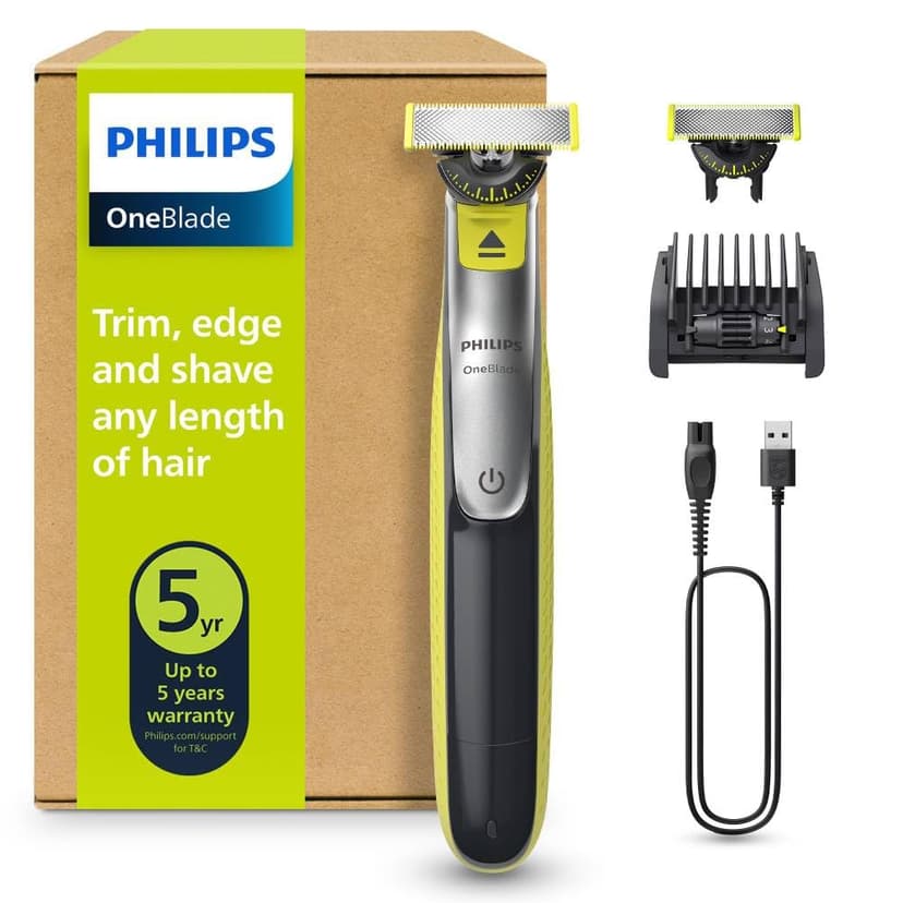 Philips OneBlade 360 Face, Authentic Hybrid Electric Beard Trimmer & Shaver with 360 Blade Innovation. Incl. 1x 360 Blade, 1 x Extra 360 Blade (8 Month Supply), 5-in-1 Adjustable Comb, Model QP2734/30 - 1