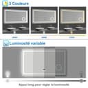 AICA Miroir de Salle de Bain LED avec Bluetooth 100x60cm, Miroir Lumineux avec Horloge + 3 Couleurs + Dimmable + Anti-buée + Grossissant 3X,Miroir Mural Interrupteur Tactile Étanche - 4