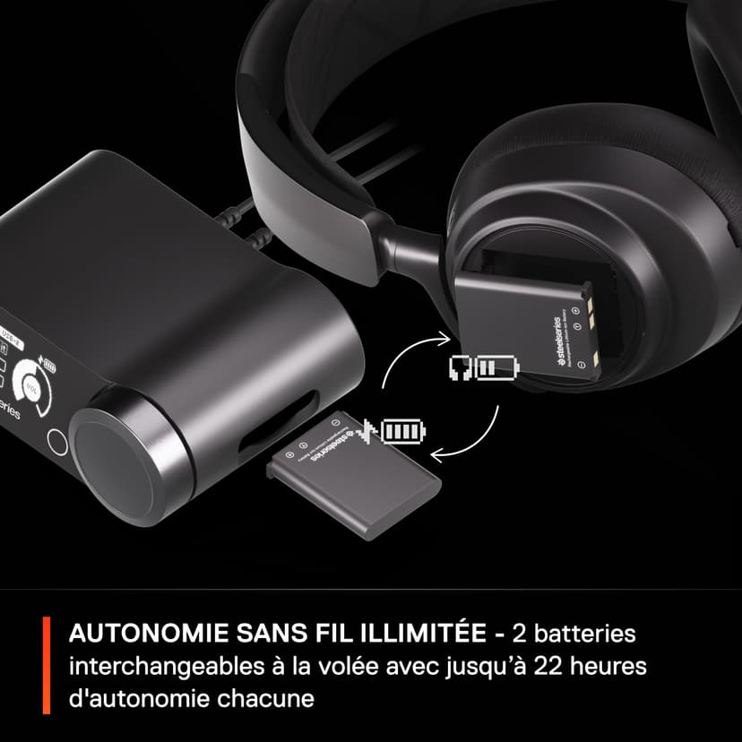SteelSeries Arctis Nova Pro Wireless - Casque gaming multi-système - Haut-parleurs magnétiques en néodyme - ANC - Autonomie illimitée - Micro ClearCast Gen 2 - PC, PS5, PS4, Switch, Mobile - 6