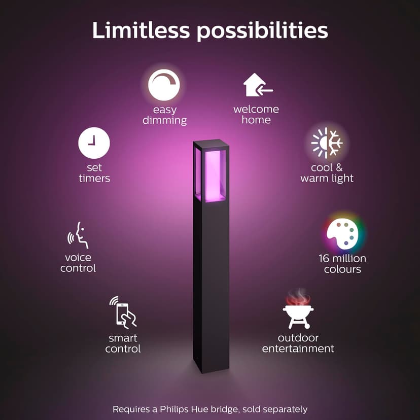 Philips Hue Impress White and Colour Ambiance Pedestal [UK Version - Black] Low Voltage. For Outdoor Lighting, Patio, Terrace, Garden. - 2