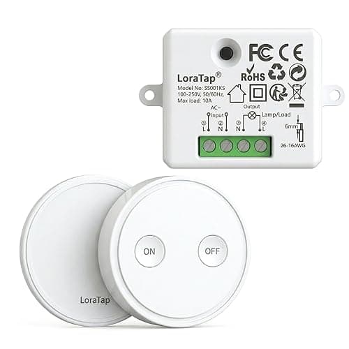 LoraTap Kit Interrupteur Sans Fil, Récepteur 2500W, Emetteur Radio 868Mhz, Va et Vient, Commande à Distance Mural Avec Télécommande ON/OFF Pour Eclairage