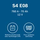 Bosch S4E08 - car battery - 70A/h - 760A - EFB technology - adapted for vehicles with Start/Stop system - 3