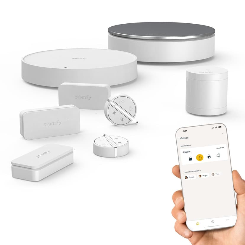 Somfy 1875280 - Home Alarm Essential - Système d'Alarme Maison sans Fil Connecté WiFi - 3 IntelliTAG - 1 détecteur de Mouvement - 2 Badges télécommandes - Compatible Alexa, Assistant Google et Tahoma - 1