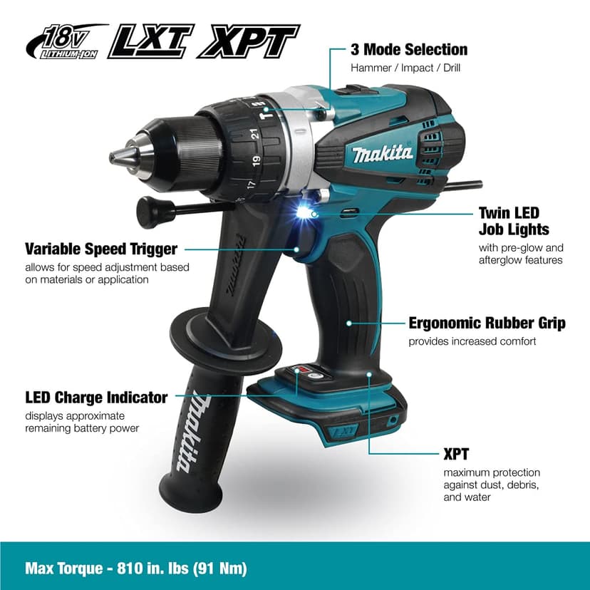 Makita DHP458Z 18V Li-Ion LXT Combi Drill - Batteries and Charger Not Included - 2