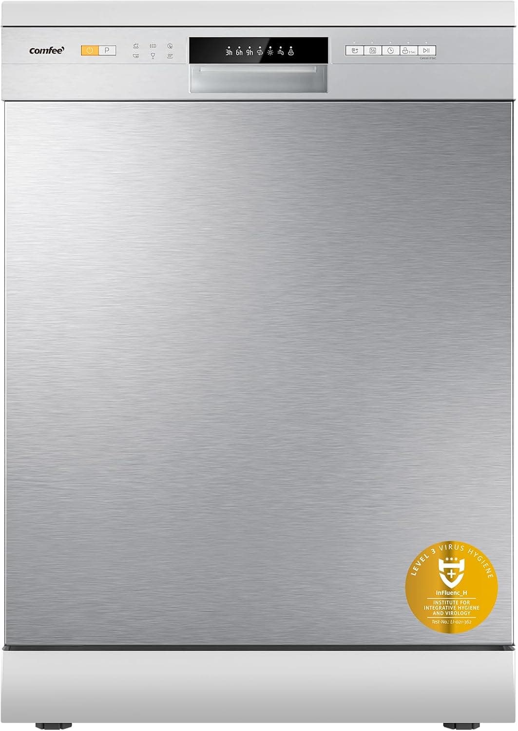 COMFEE' CDWPF1201PS Dishwasher Freestanding, 60 cm, 12 place settings, delayed start, half load function, flexible baskets - Stainless steel, 49 dB, Button control