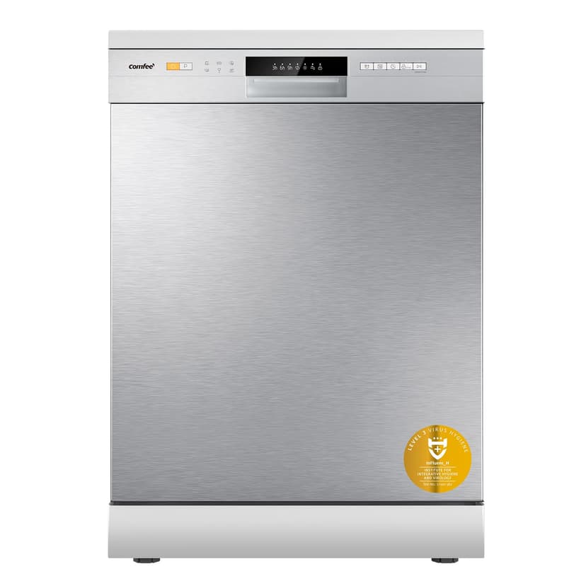 COMFEE' CDWPF1201PS Dishwasher Freestanding, 60 cm, 12 place settings, delayed start, half load function, flexible baskets - Stainless steel, 49 dB, Button control - 1