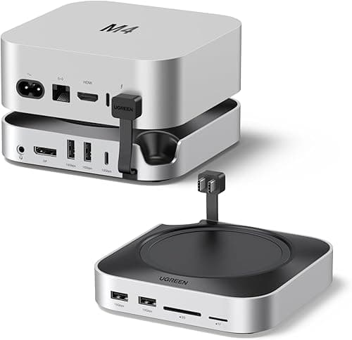 UGREEN Station d'accueil et Support pour Mac Mini M4 et M4 Pro Docking Station Hub USB C avec Boîtier M.2 NVME SSD DisplayPort 4K 240Hz 144Hz 5 USB 3.2 4A1C 10Gbps Fente SD TF 3.5mm Aux