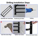 HONPHIER Towel Rails Wall Mounted 3 Tier Towel Rack With Hooks Space Aluminum Towel Rack Bathroom Towel Holder No Fading Towel Shelves For Kitchen Bathroom Toilet Hotel Office (Black, 50CM) - 5