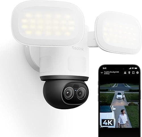Reolink TrackFlex Floodlight WiFi, 4K PTZ Camera Outdoor, 360° Auto-Tracking Zoom, 270° PIR Detection, 3000 Lumens, Floodlight Camera Wi-Fi 6 with Local AI Video Search, 24/7 Recording, Hardwired