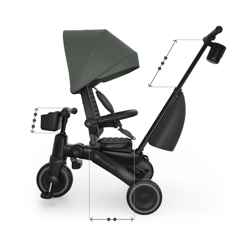 Kinderkraft JAZZ 3 Tricycle Bike, 360° Rotating Seat, Reclining Seat, Foldable Frame, UPF 50+ Canopy, Parent Control Handle, Balance Bike Function, Green - 9
