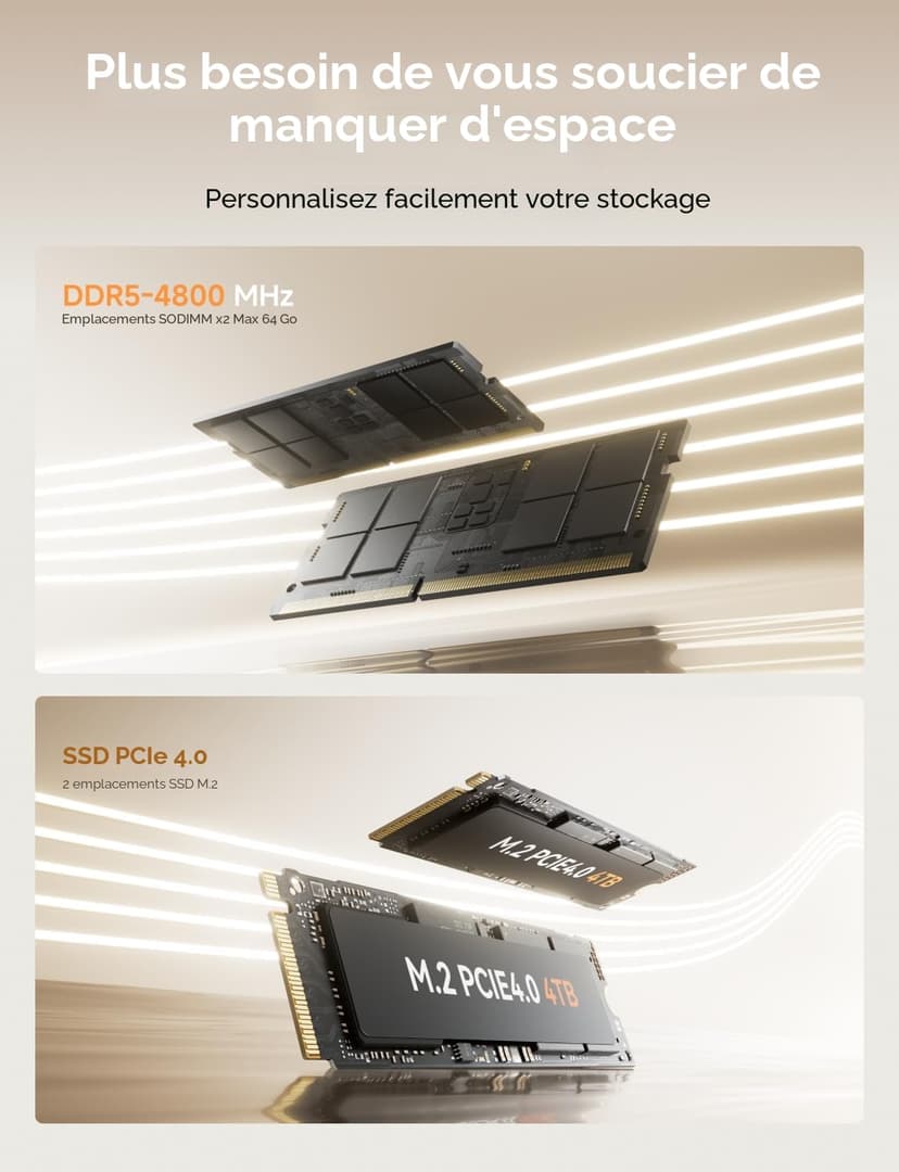 MINIS FORUM UM760 Slim Mini PC, processeur AMD Ryzen 5 7640HS Mini Computer (6C/12T, jusqu'à 5,0 GHz), 16 Go de RAM DDR5 et 1 to de SSD PCIe 4.0, 8K@60Hz HDMI 2.1/USB4, WIFI6E/BT5.2 - 5