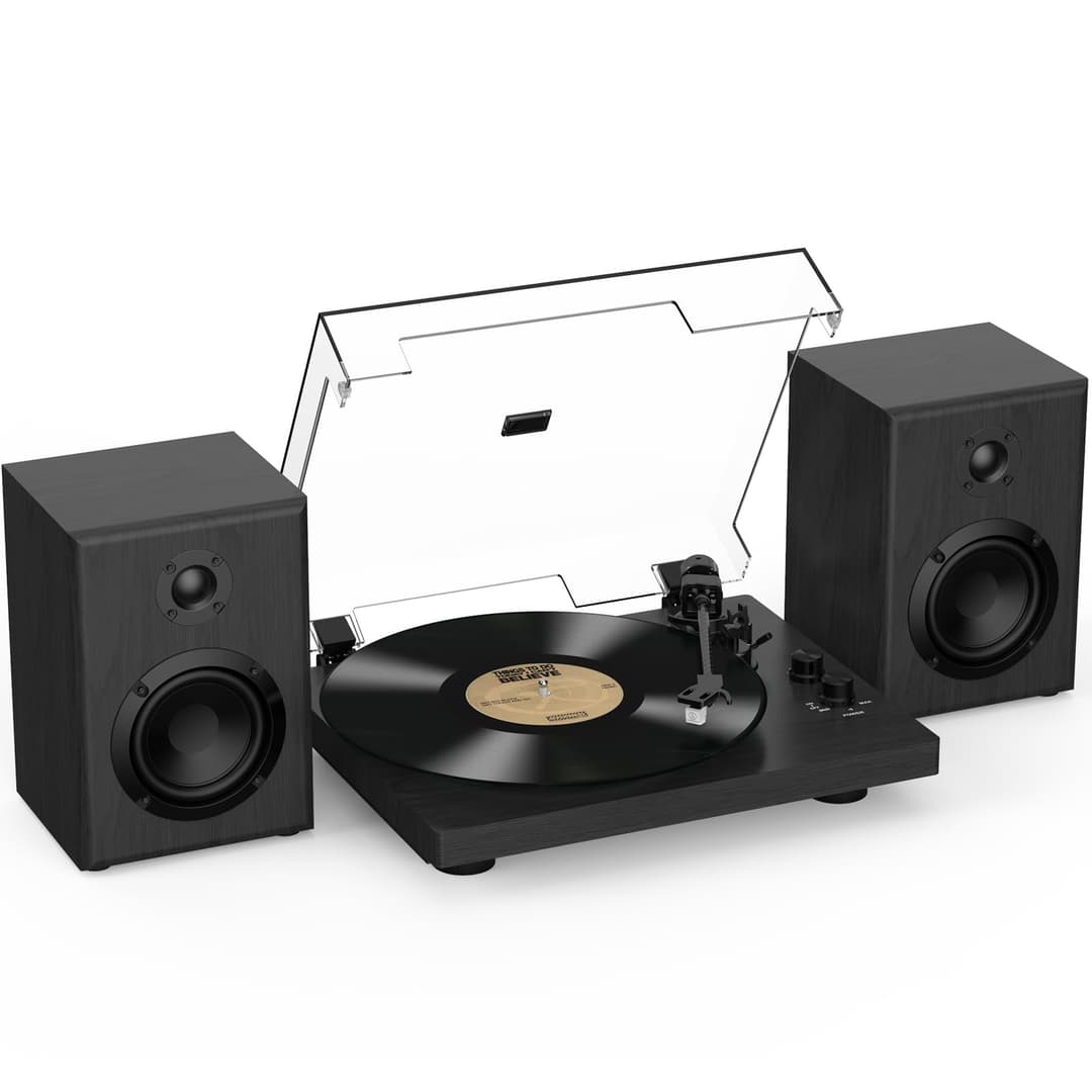 Trynnay Giradischi, Lettore con Contrappeso Regolabile, Bluetooth In/Out, 33/45 RPM, Riproduce Dischi in Vinile da 7/10/12 Pollici, Suono Hi-Fi per gli Appassionati di Musica, Nero