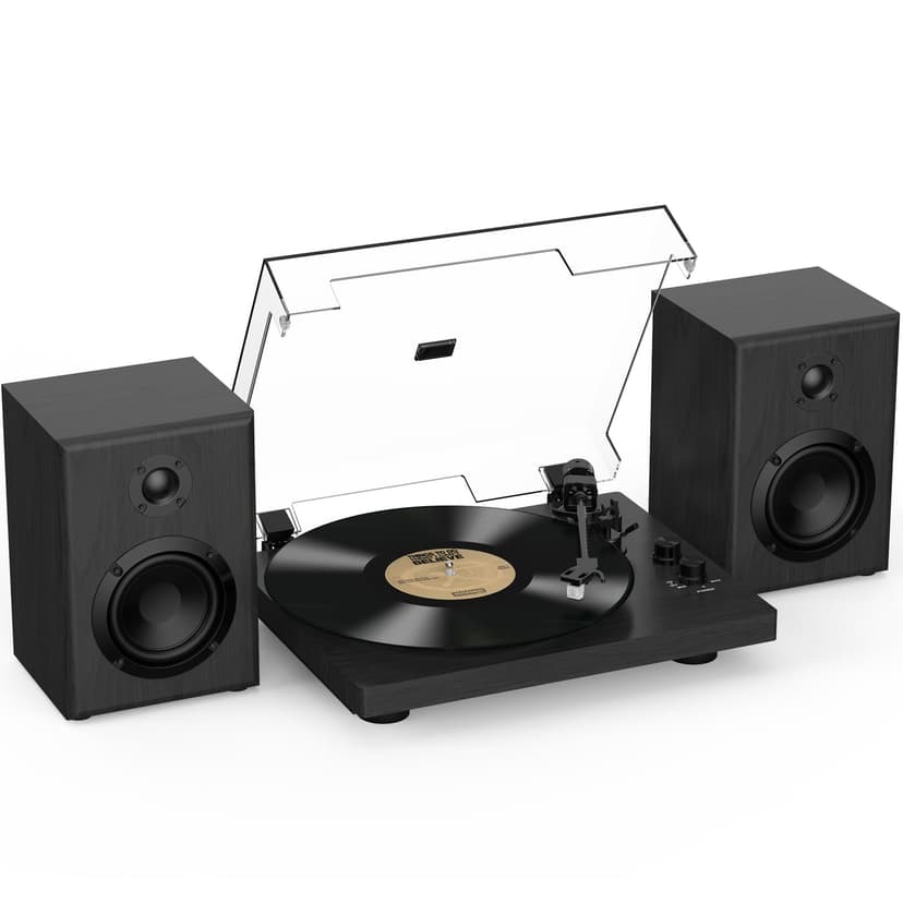 Trynnay Giradischi, Lettore con Contrappeso Regolabile, Bluetooth In/Out, 33/45 RPM, Riproduce Dischi in Vinile da 7/10/12 Pollici, Suono Hi-Fi per gli Appassionati di Musica, Nero - 1