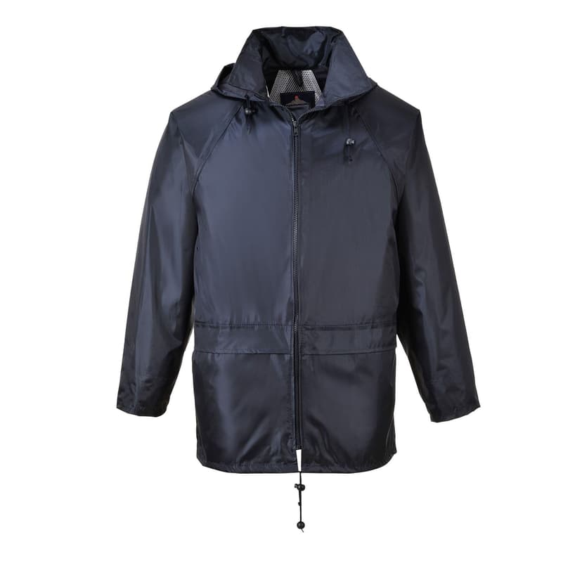 Portwest S440 Classic Rain Jacket Waterproof Coat Windbreaker Raincoat Hooded Workwear Pack Away Taped Seams Vented EN 343 PFAS Free Texpel Splash Eco UPF 40+, Navy, 6XL - 1