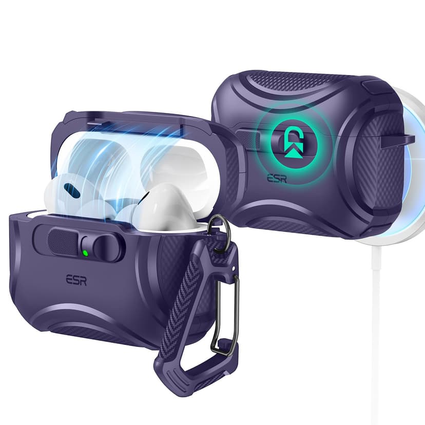 ESR for AirPods Pro 3 Case (2025), Compatible with Airpods Pro 3rd Generation (USB-C Cable), Effortless MagSafe, Drop-Proof Lock, Easy Open, Cyber Series, Purple - 1
