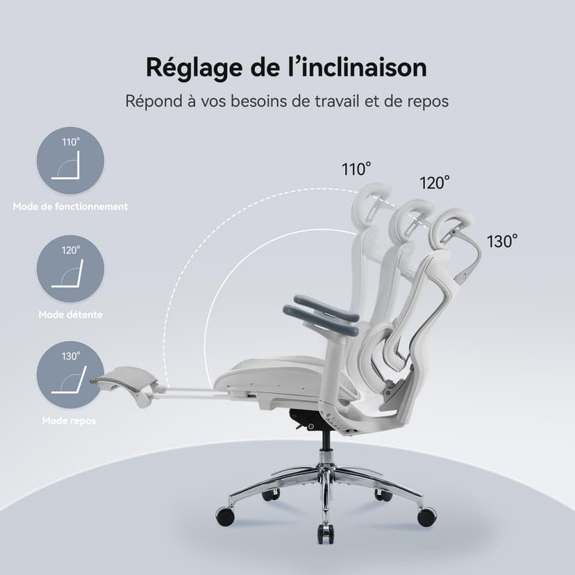 SIHOO Doro C300 Chaise de Bureau Ergonomique, avec Soutien Lombaire Dynamique, accoudoirs 3D et Dossier réglable, Repose-Pieds pour Un Confort accru, Expédiée en 2 Colis. Grigio(150 kg) - 4