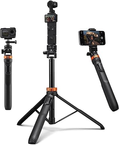 K&F CONCEPT 69''/175cm iPhone Selfie Stick Tripod with Phone Holder, Compatible with iPhone 17/16/15, GoPro Hero 13/12/11, DJI Osmo Pocket 3/4/Action 5/360, Insta360 X5/X4, AKASO EK7000/Brave 7