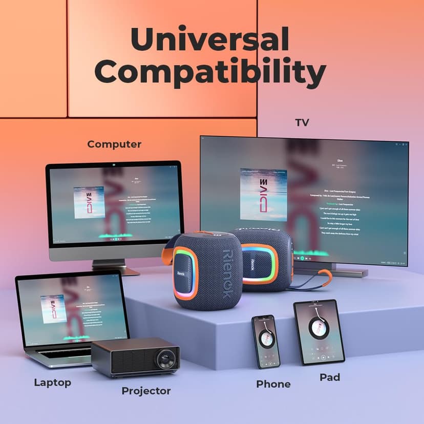 RIENOK Bluetooth Speaker Wireless Portable Waterproof Speaker with Lights FM Radio 15-Hour Playtime Bluetooth 5.3 TF Card USB Playback Mini for Home Garden Party Camping Travel - 5