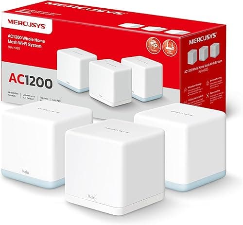MERCUSYS TP-Link Halo H1500X(3-Pack) Routeur WiFi 6 Mesh AX1500Mbps, Couverture Jusqu'à 550 m², WiFi Mesh, Bi-Bande, Repeteur WiFi Puissant, 3 Ports Gigabit, Contrôle Parental, Brancher et Utiliser