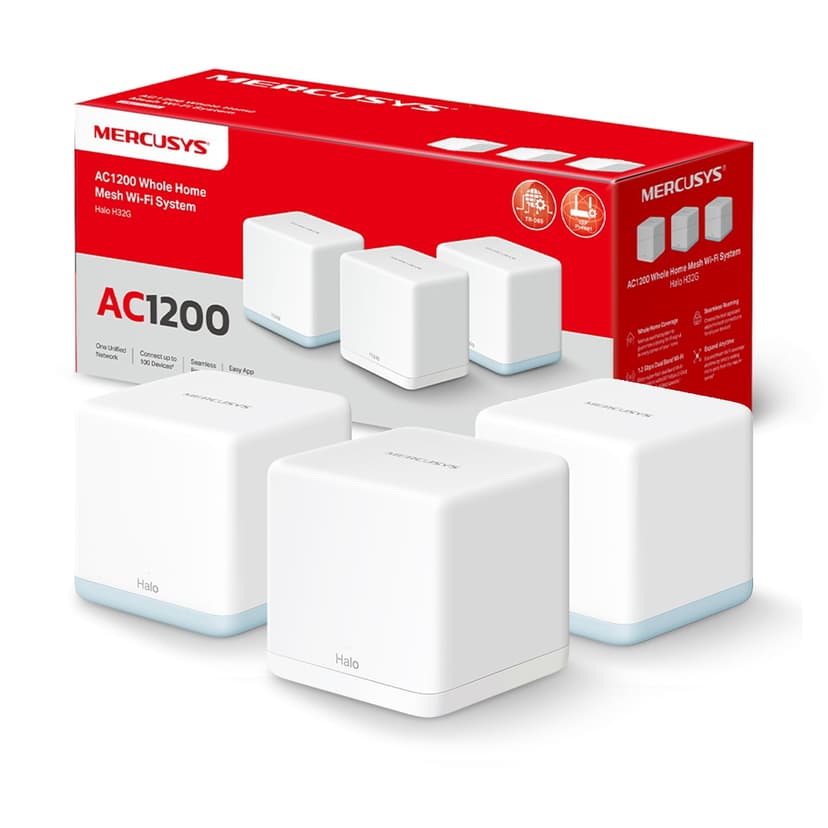 MERCUSYS TP-Link Halo H1500X(3-Pack) Routeur WiFi 6 Mesh AX1500Mbps, Couverture Jusqu'à 550 m², WiFi Mesh, Bi-Bande, Repeteur WiFi Puissant, 3 Ports Gigabit, Contrôle Parental, Brancher et Utiliser - 1