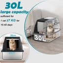 SZEETECH Stainless Steel XL Cat Litter Tray with Lid, Stainless Steel Cat Litter Box, Closed Cat Litter Box, Two Outputs, Shovel + Mat + Pedal Step - 60 x 40 x 39.5 cm (Black) - 2