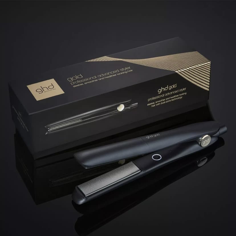 ghd - Lisseur cheveux ghd gold - Fer à lisser professionnel (Noir) - Cheveux plus lisses, 65% plus brillants, sans chaleur extrême - Lisseur boucleur, design arrondi - Idéal tous types de cheveux - 8