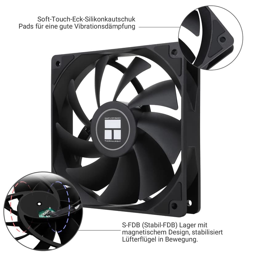 Thermalright TL-C12C X3 CPU Fan 120mm Case Cooler Fan, 4pin PWM Silent Computer Fan avec roulement S-FDB inclus, jusqu’à 1550RPM ventilateur de refroidissement (3 quantités) - 4