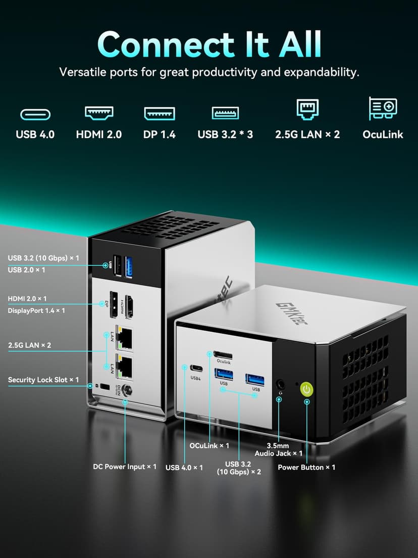 GMKtec M8 AMD Ryzen 5 Mini PC Windows 11 PRO 6650H (Beat 7430U, 6C/12T 4.50Ghz),16GB LPDDR5x 6400MHz RAM + 512GB Hard Drive PCle SSD/Dual NIC LAN 2.5GbE/Oculink/USB4/HDMI/USB-C/Micro PC - 5
