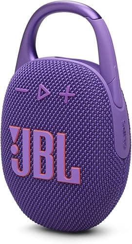 JBL Clip 5, Enceinte Bluetooth ultra-portable, mousqueton intégré, son JBL Pro, basses percutantes, 12 heures d'autonomie, fonction Playtime Boost, résistante à l'eau et à la poussière IP67, en violet