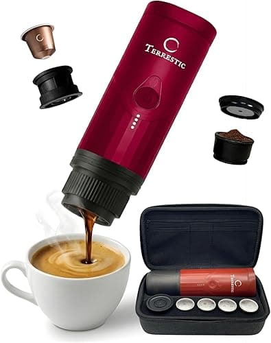 Terrestic Machine à Café Expresso Portable Électrique – Compatible Capsules Nespresso et Café Moulu, Rechargeable USB-C, avec Étui de Transport Rigide, Idéale pour Voiture, Camping et Voyage