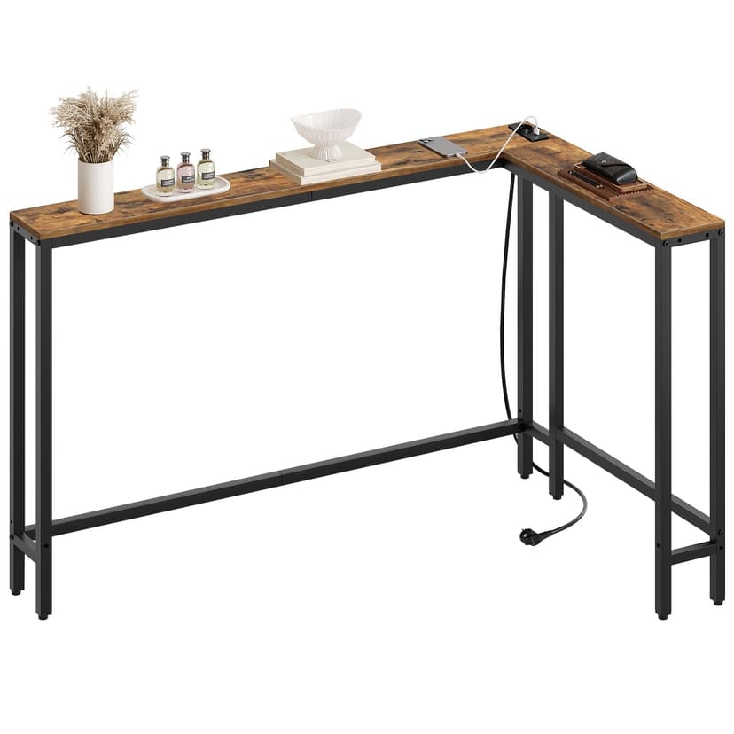 YATINEY Table Console, Bout de Canapé de 15 cm Long, Table d’Entrée avec 1 Prise et 2 Ports USB, pour Salon, Couloir, derrière Le canapé, 3 dispositions, Marron Rustique et Noir XCT07CBR - 9