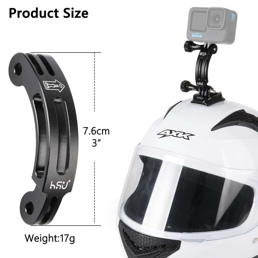 HSU Curved Extension Arm for GoPro, Aluminum Alloy Arced Camera Mount with 1/4 Screw Hole for most Action Cameras (7.6CM) - 2