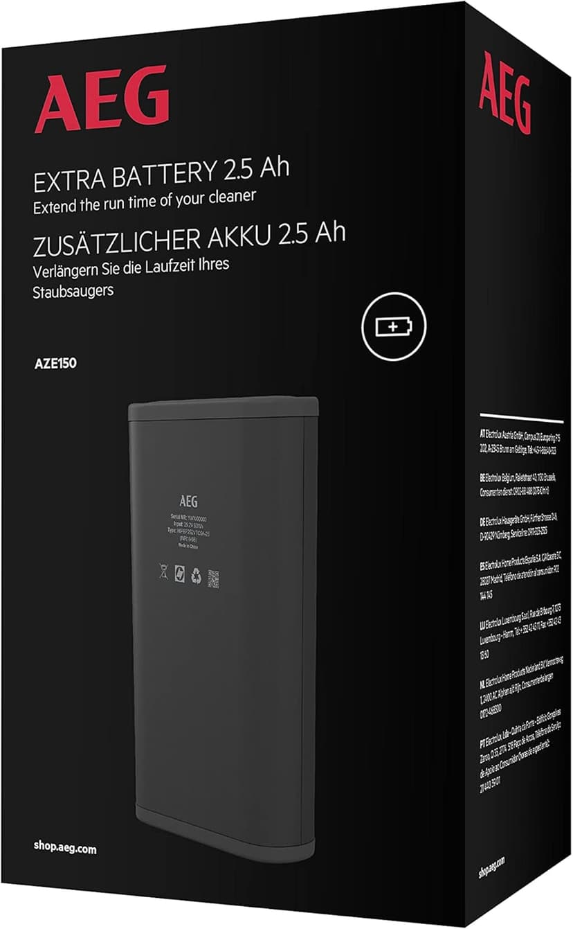 AEG AZE150 Batterie de Rechange pour AP8000 (Batterie de Secours, Longue durée, Changement Rapide, capacité de 2,5 Ah, Forte Puissance, Noir) - 1