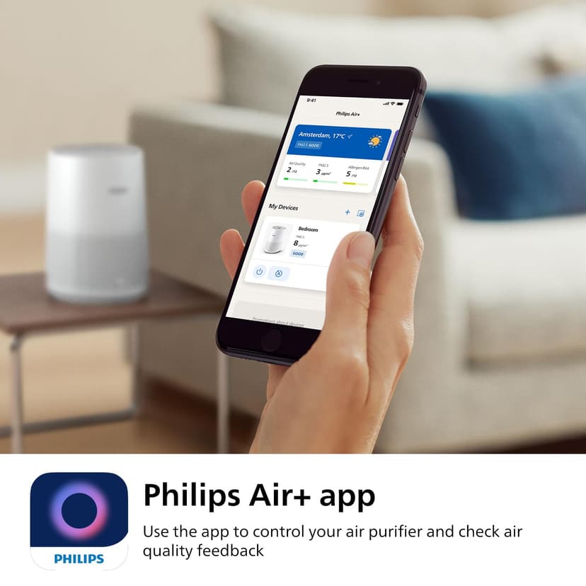 Philips Air Purifier 600 Series, Energy Efficient with Smart Sensor, For allergy sufferers, HEPA filter removes 99.97% of pollutants, Covers up to 44m2, App control, White (AC0651/10) - 6