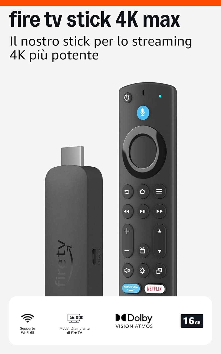 Amazon Fire TV Stick 4K Max (Nouvelle génération), Appareil de streaming avec fonctionnalité Écran dynamique et prenant en charge le Wi-Fi 6E