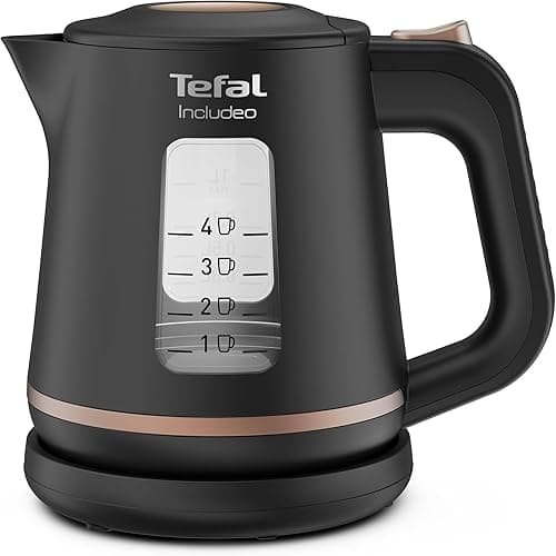 Tefal KI5338 Includeo Kettle | Capacity 1 Litre | Non-Slip Handle | Easy to Read Water Level | 360° Swivel Base | Removable Filter | Black/Copper