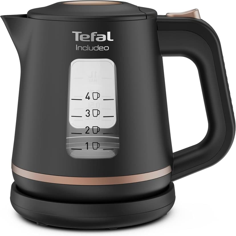 Tefal KI5338 Includeo Kettle | Capacity 1 Litre | Non-Slip Handle | Easy to Read Water Level | 360° Swivel Base | Removable Filter | Black/Copper - 1