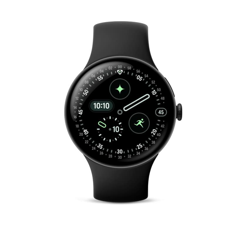 Google Pixel Watch 4 (45 mm) - Android smartwatch with Domed Display, Comprehensive Health and Fitness Tracking and Help from Gemini - Matte Black Aluminium Case - Obsidian Active Band - Wi-Fi - 2