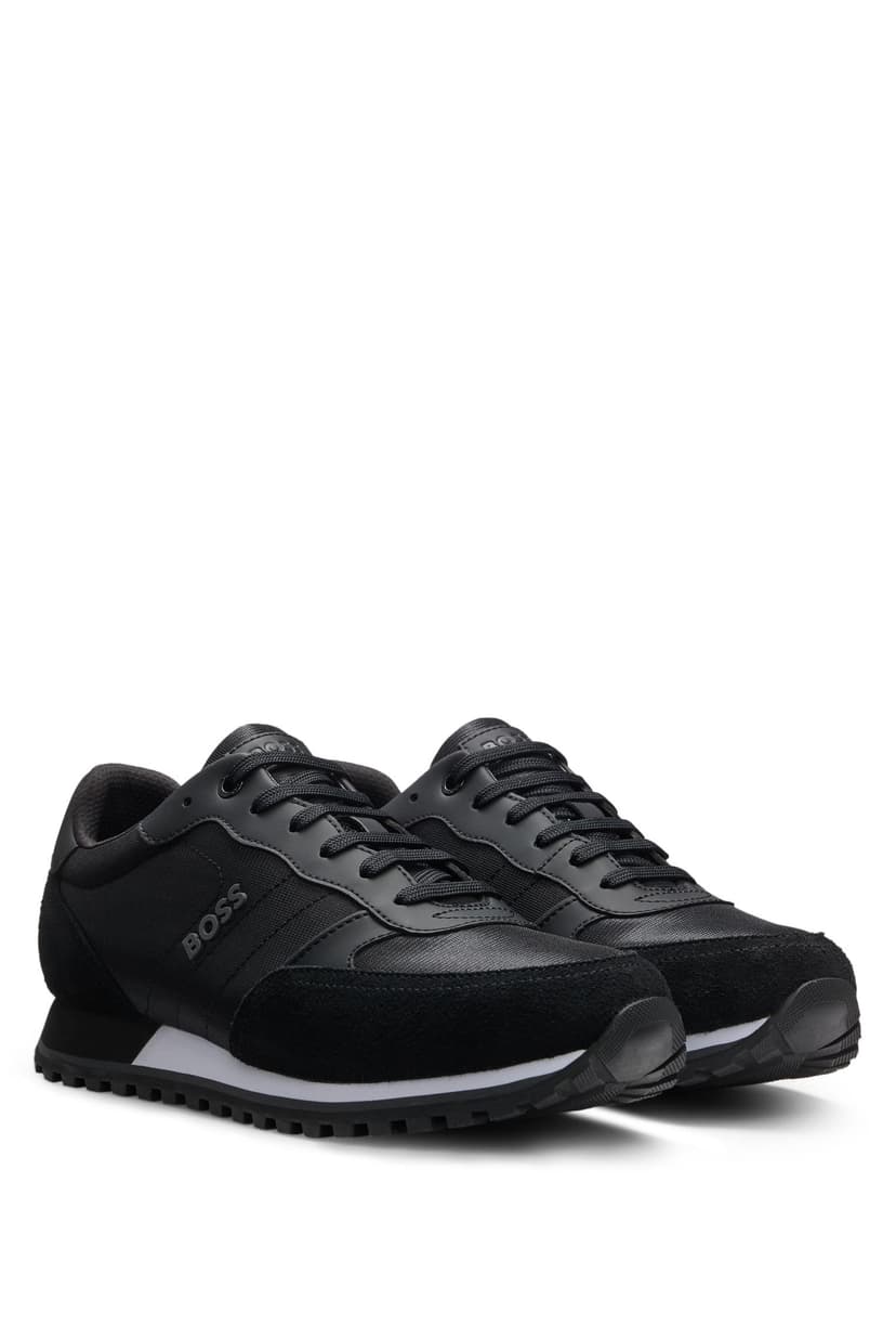 BOSS Mens Parkour-L Runn Mixed-Material Trainers with Branded Side Panel Size 9 Black - 4